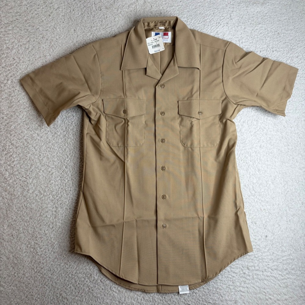 70s Flying Cross Mens Tan Poly Wool Uniform Shirt Short Sleeve Size M NWT NEW
